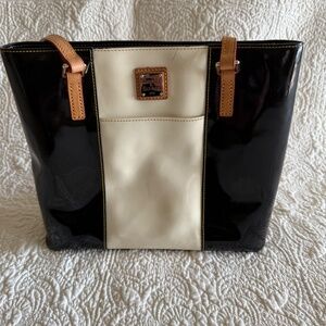 Dooney & Bourke Black & White Patent Leather Lexington Tote